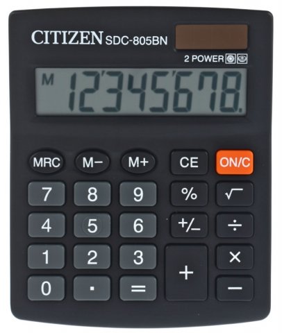 Калькулятор 8-разрядный Citizen SDC-805BN компактный, черный 