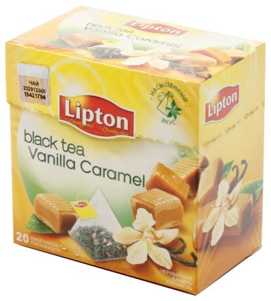 Чай Lipton ароматизированный пакетированный, 34 г, 20 пирамидок, Vanilla Caramel, черный чай