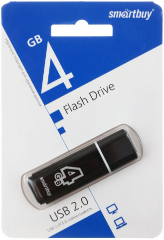 Флеш-накопитель SmartBuy Glossy (2.0) 4 Gb, корпус черный
