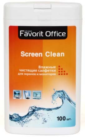 Салфетки влажные чистящие для экранов мониторов и телевизоров Favorit Office, 100 шт.