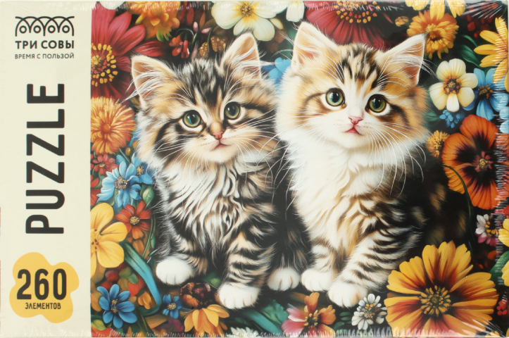 Пазлы «Три совы» 47×33 см, 260 элементов, «Котята в цветах»