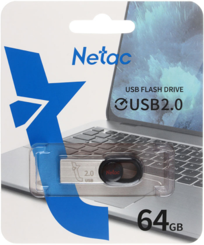 Флеш-накопитель Netac UM2 (2.0), 64 Gb, корпус серебристый с черным