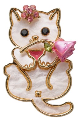 Брошь «Кошка» Sima-Land, 3,5*2*1,5 см, «С розой», бело-розовая с золотистым
