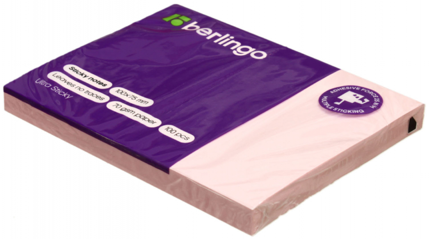 Бумага для заметок с липким краем Berlingo Ultra Sticky 100×75 мм, 1 блок×100 л., розовая пастель Бумага для заметок с липким краем Berlingo Ultra Sticky 100×75 мм, 1 блок×100 л., розовая пастель