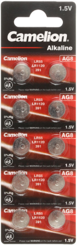 Батарейка щелочная дисковая Camelion Alkaline, AG8, LR1120, 1.5V, 10 шт.