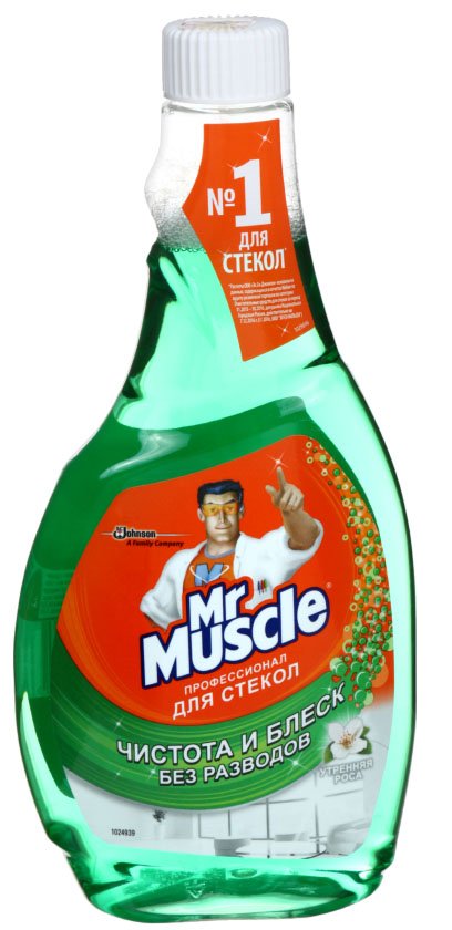 Средство для мытья стекол Mr. Muscle, 500 мл, без распылителя, со спиртом, «Утренняя роса»