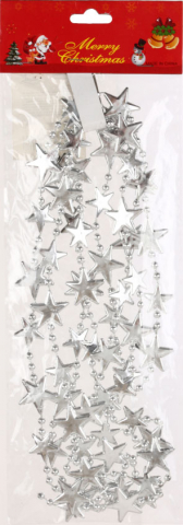Украшение елочное «Бусы со звездочками», 2 м, 20 мм, серебристые