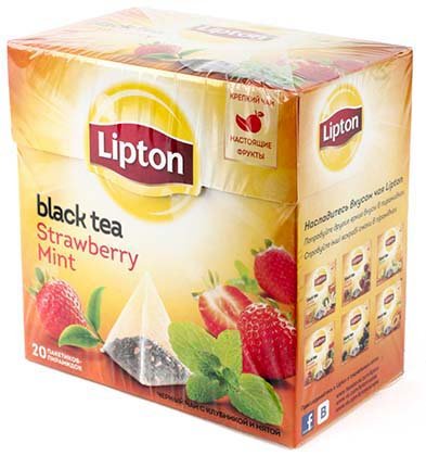 Чай Lipton ароматизированный пакетированный, 32 г, 20 пирамидок, Strawberry Mint, черный, с клубникой и мятой