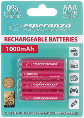 Аккумулятор Esperanza , AAA, 1.2V, 1000 mAh (4 шт. в упаковке)