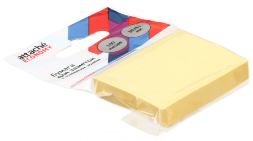 Бумага для заметок с липким краем Attache Economy 38×51 мм, 1 блок×100 л., желтая Бумага для заметок с липким краем Attache Economy 38×51 мм, 1 блок×100 л., желтая
