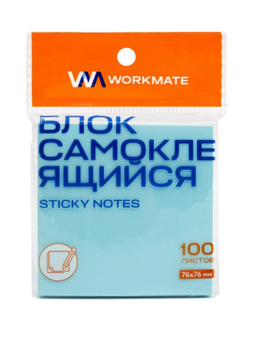 Бумага для заметок с липким краем Workmate, 76*76 мм, 1 блок*100 л., голубая, пастель