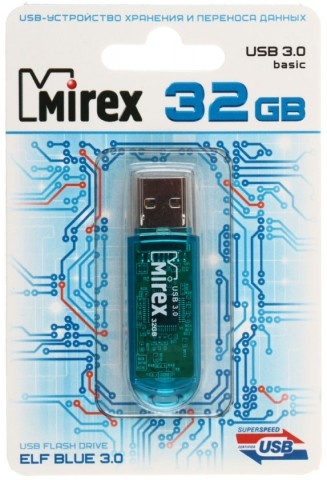 Флэш-накопитель Mirex Elf, 32Gb, USB 3.0, корпус прозрачно-голубой