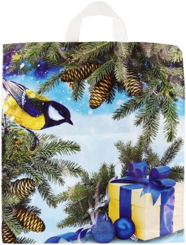 Пакет упаковочный «Тико-пластик. Новогодний», 37*41 см, «Синичка на ветке»