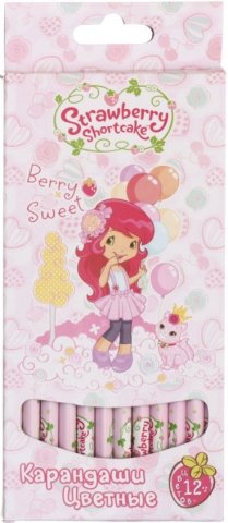 Карандаши цветные Strawberry Shortcake, 12 цветов, длина 175 мм, ассорти 