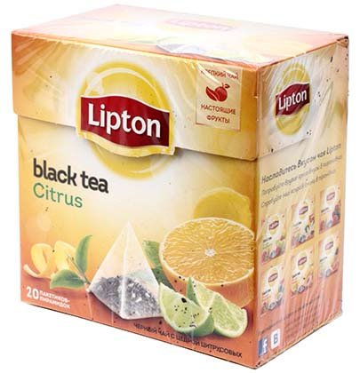 Чай Lipton ароматизированный пакетированный, 36 г, 20 пирамидок, Citrus, черный чай с цедрой цитрусовых