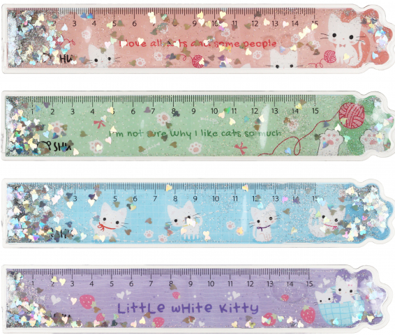 Линейка пластиковая гибкая Meshu 15 см, White Kitty, ассорти