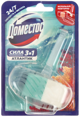 Блок для унитаза в пластиковом подвесе Domestos, 40 г, «Атлантик»