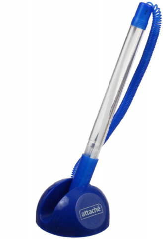 Ручка шариковая на подставке Attache, корпус прозрачный с синим, стержень синий Ручка шариковая на подставке Attache, корпус прозрачный с синим, стержень синий