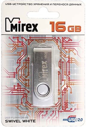 Флэш-накопитель Mirex Swivel, 16Gb, корпус белый