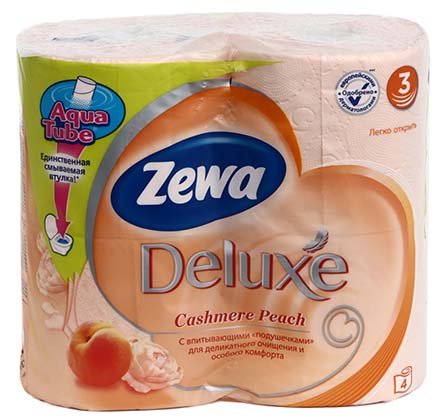 Бумага туалетная Zewa Deluxe, 4 рулона, ширина 95 мм, Peach, бежевая