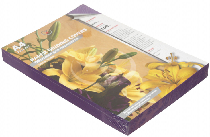 Обложки для переплета картонные D&A (А4) А4, 100 шт., 230 г/м², фиолетовые, тиснение «под кожу»
