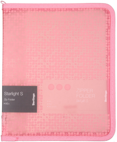 Папка пластиковая на молнии Berlingo Starlight S А5+, толщина пластика 0,6 мм, розовая с рисунком