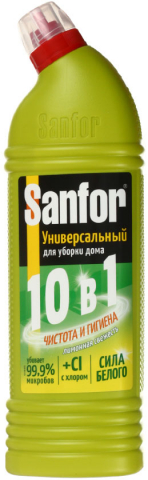 Средство чистящее для сантехники Sanfor Universal 10 в 1 1000 мл, «Лимонная свежесть», гель, с хлором Средство чистящее для сантехники Sanfor Universal 10 в 1 1000 мл, «Лимонная свежесть», гель, с хлором