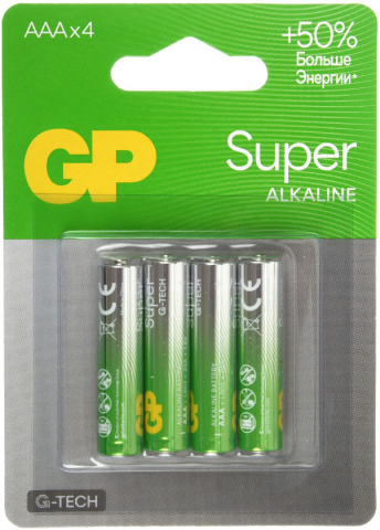 Батарейки щелочные GP Super G-Tech, AAA, LR03, 1.5V, 4 шт.