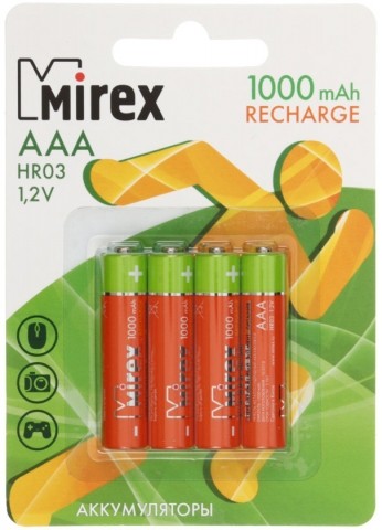 Аккумулятор Mirex, AAA, 1.2V, 1000 mAh (4 шт. в упаковке)