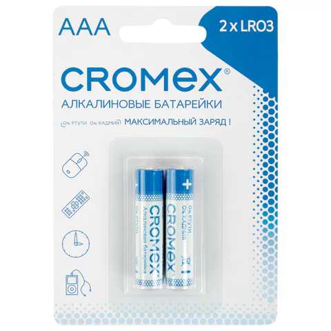 Батарейки щелочные Cromex AAA, LR03, 1.5V, 2 шт. Батарейки щелочные Cromex AAA, LR03, 1.5V, 2 шт.