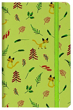 Книжка записная на резинке «Котики и листочки» (А6) 90×140 мм, 80 л., линия, зеленая