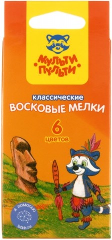 Мелки восковые «Енот на острове Пасхи», 6 цветов, 6 шт., диаметр 8 мм, длина 90 мм
