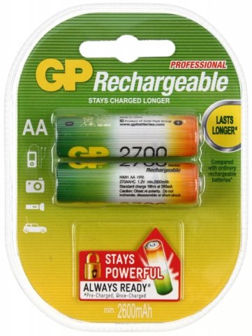 Аккумулятор GP, AA, 1.2V, 2600 mAh (2 шт. в упаковке)