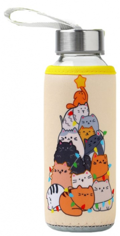 Бутылка для воды стеклянная Sima-Land, 350 мл, 17*6*6 см, «Котики» (в чехле)