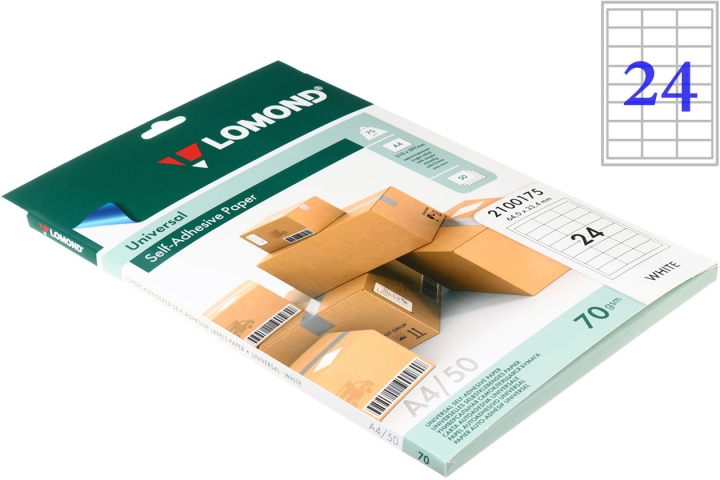 Бумага самоклеящаяся для изготовления этикеток Lomond А4, 24 шт., 64×33,4 мм, матовая, белая
