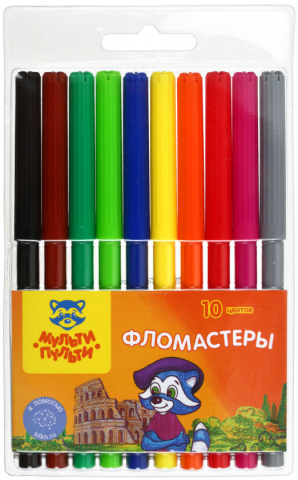 Фломастеры «Енот в Италии», 10 цветов, толщина линии 1-2 мм, вентилируемый колпачок