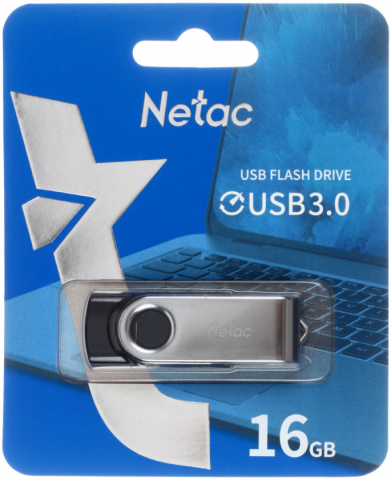 Флеш-накопитель Netac U505 (3.0), 16 Gb, корпус серебристый с черным