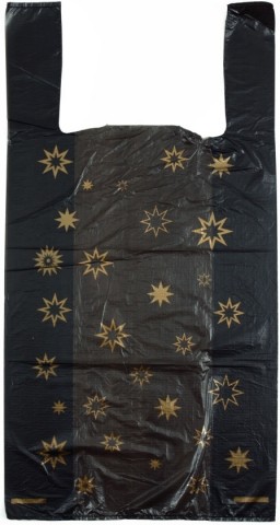 Пакет-майка OfficeClean 30+16×60 см, 15 мкм., 100 шт., «Звезды», черный Пакет-майка OfficeClean 30+16×60 см, 15 мкм., 100 шт., «Звезды», черный