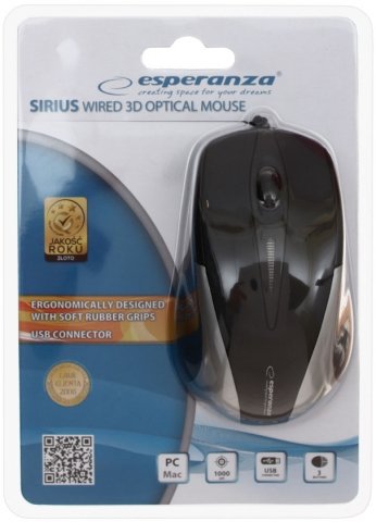 Мышь компьютерная Esperanza EM102, USB, проводная, черная с серебристым