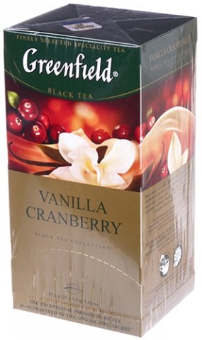 Чай Greenfield ароматизированный пакетированный, 37,5 г, 25 пакетиков, Vanilla Cranberry, чай черный с ароматом клюквы и ванили 