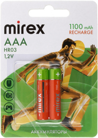 Аккумулятор Mirex, AAA, 1.2V, 1100 mAh (2 шт. в упаковке)