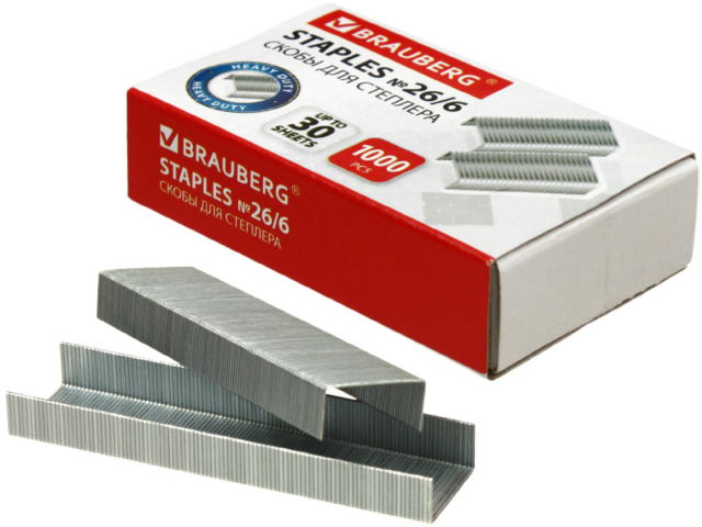 Скобы для степлеров Brauberg Standard №26/6, 1000 шт.