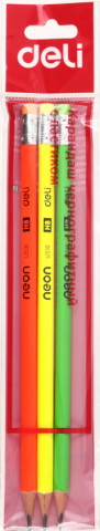 Набор карандашей чернографитных Deli Neon, 3 шт., твердость грифеля ТМ, с ластиком, корпус ассорти Набор карандашей чернографитных Deli Neon, 3 шт., твердость грифеля ТМ, с ластиком, корпус ассорти