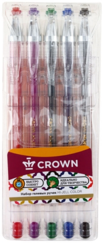 Набор ручек гелевых Crown Hi-Jell Color, 5 шт., 5 цв. 