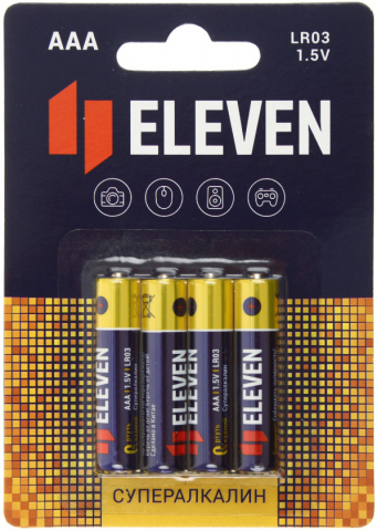 Батарейки щелочные Eleven Super, AAA, LR03, 1.5V, 4 шт.