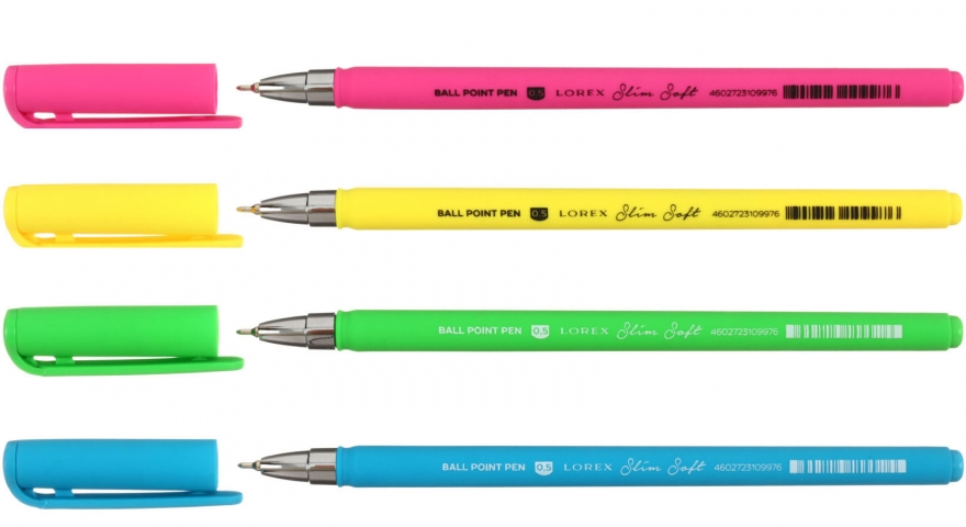 Ручка шариковая Lorex Slim Soft Neon, корпус ассорти, стержень синий