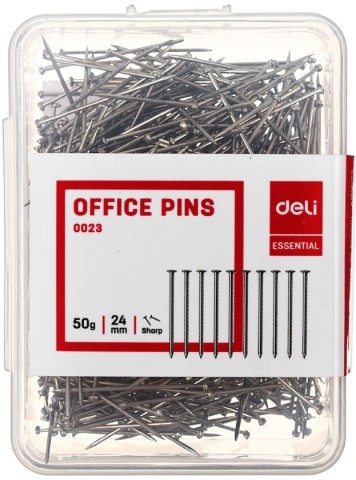 Булавки канцелярские Deli, 24 мм, 50 г (~500 шт.) Булавки канцелярские Deli, 24 мм, 50 г (~500 шт.)
