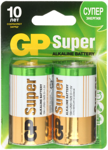 Батарейки щелочные GP Super, D, LR20, 1.5V, 2 шт. Батарейки щелочные GP Super, D, LR20, 1.5V, 2 шт.