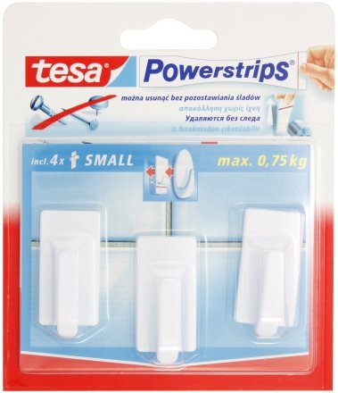 Крючки подвесные самоклеящиеся малые Tesa Powerstrips, 1,4*3,4 см, прямоугольные белые