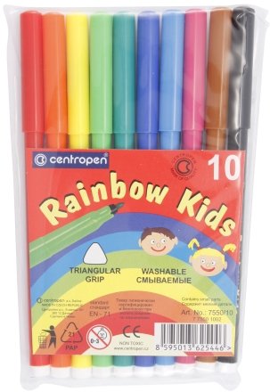 Фломастеры Rainbow Kids смываемые, 10 цветов, толщина линии 1 мм, вентилируемый колпачок